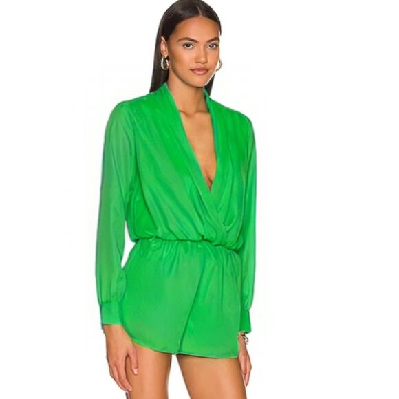 Superdown kaycie drape neck romper in Kelly Green NWT Size Small - Picture 2 of 3